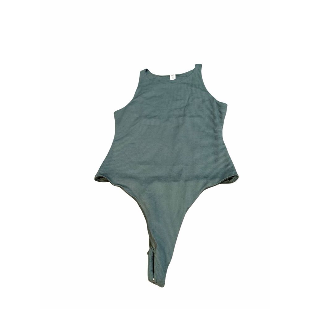 BP. Ribbed Sleeveless Adley Thong Bodysuit in Sage Green Women's Small